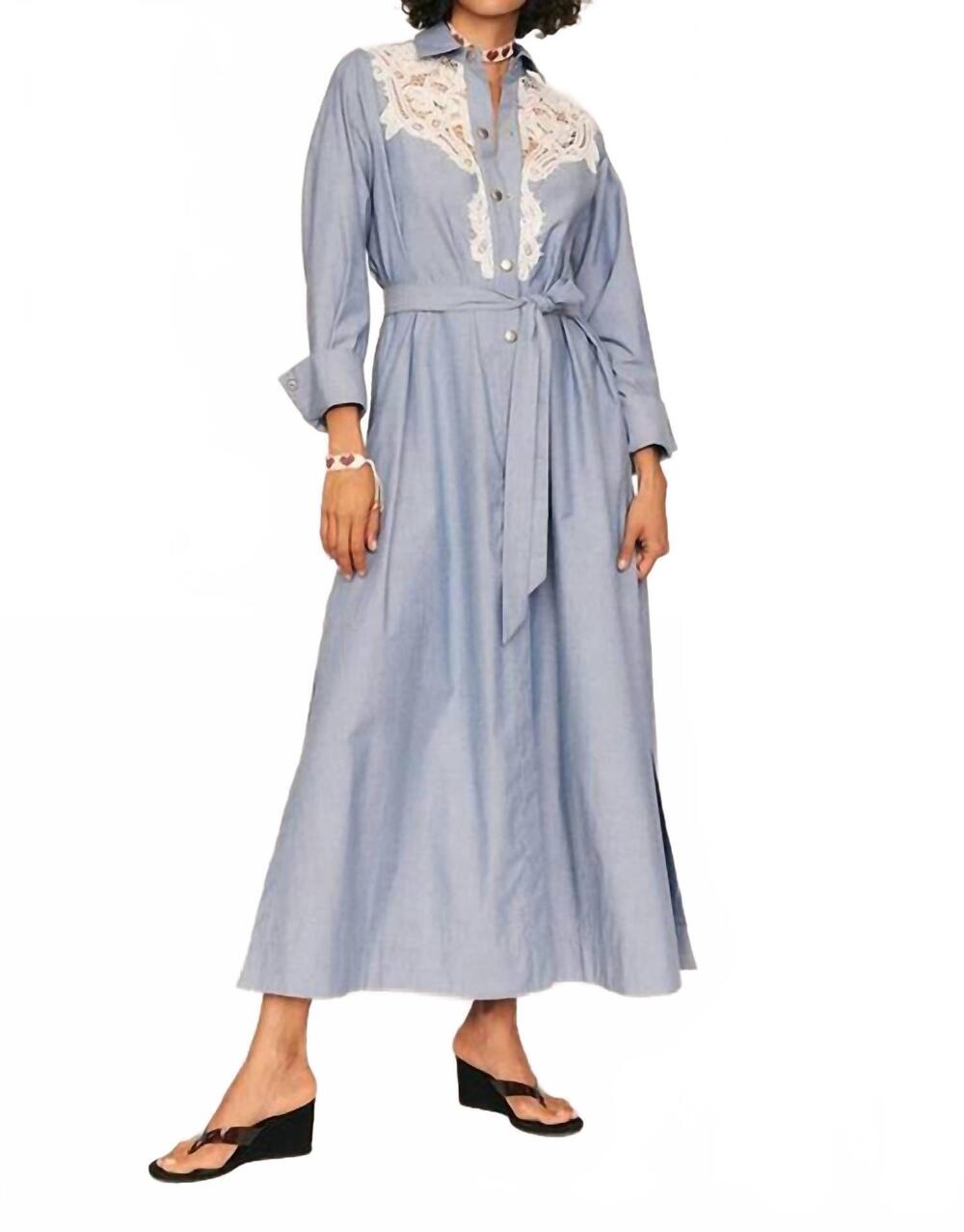 NEW BOHEMIAN TRADERS crochet denim maxi dress in blue